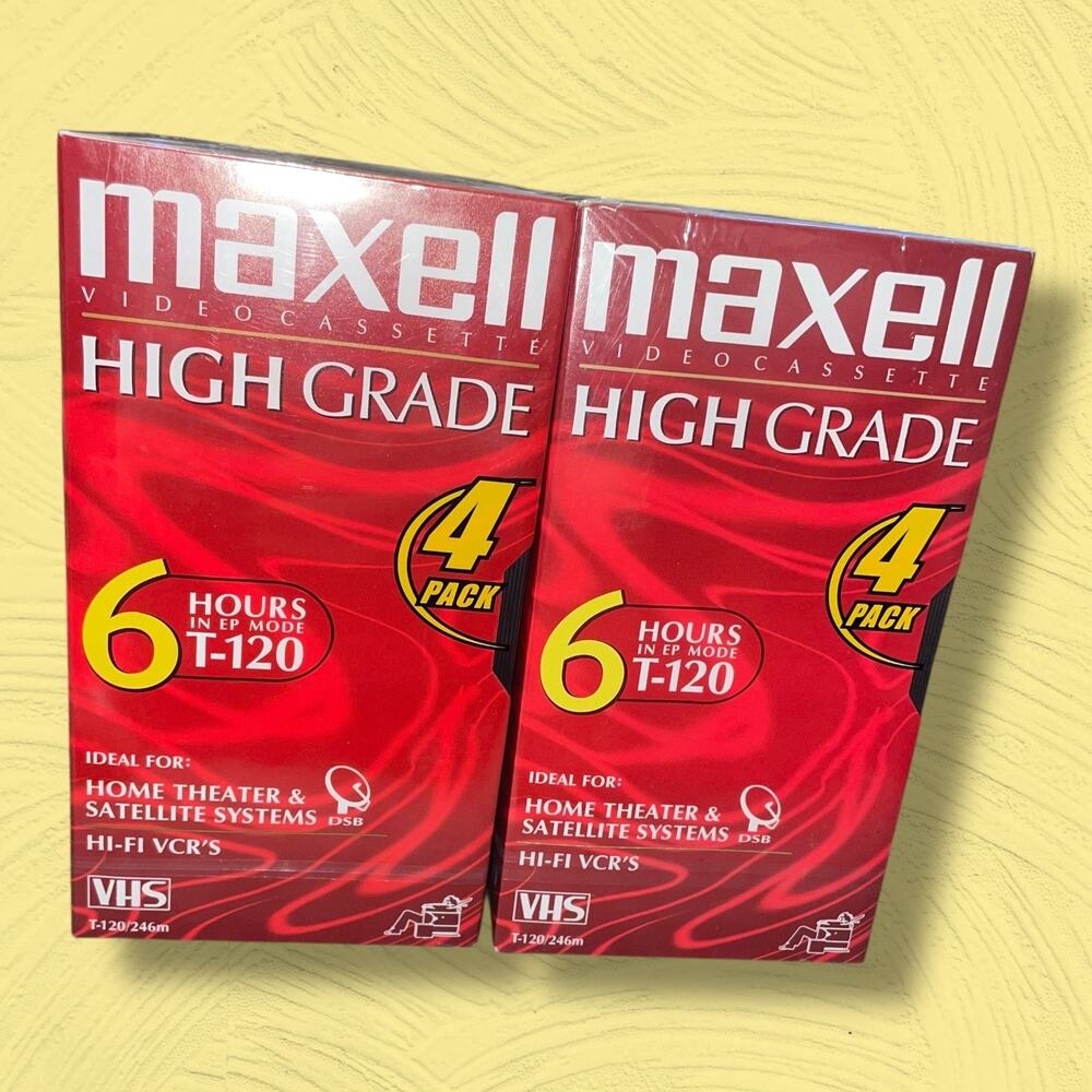 Maxell High Grade Hi-Fi VHS T-120 Video Cassette Tape 6 Hour SEALED Lot of 8